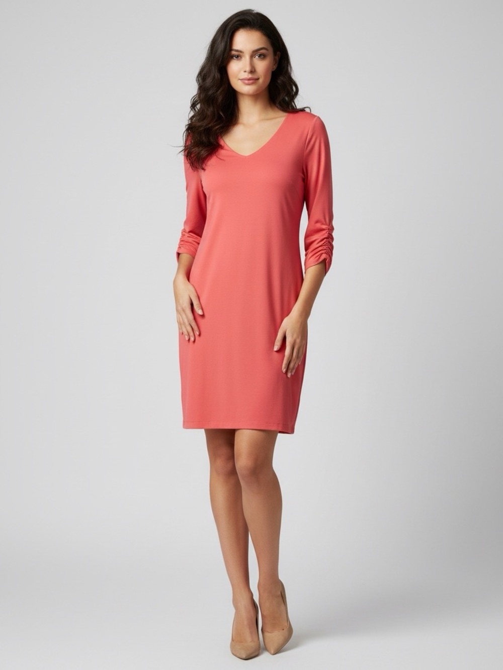 Coral Stretch V-Neck Shift Dress size M